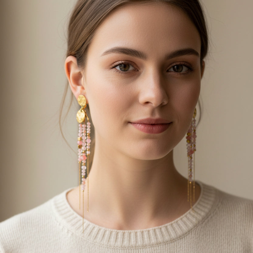 Pendientes largos acero piedras