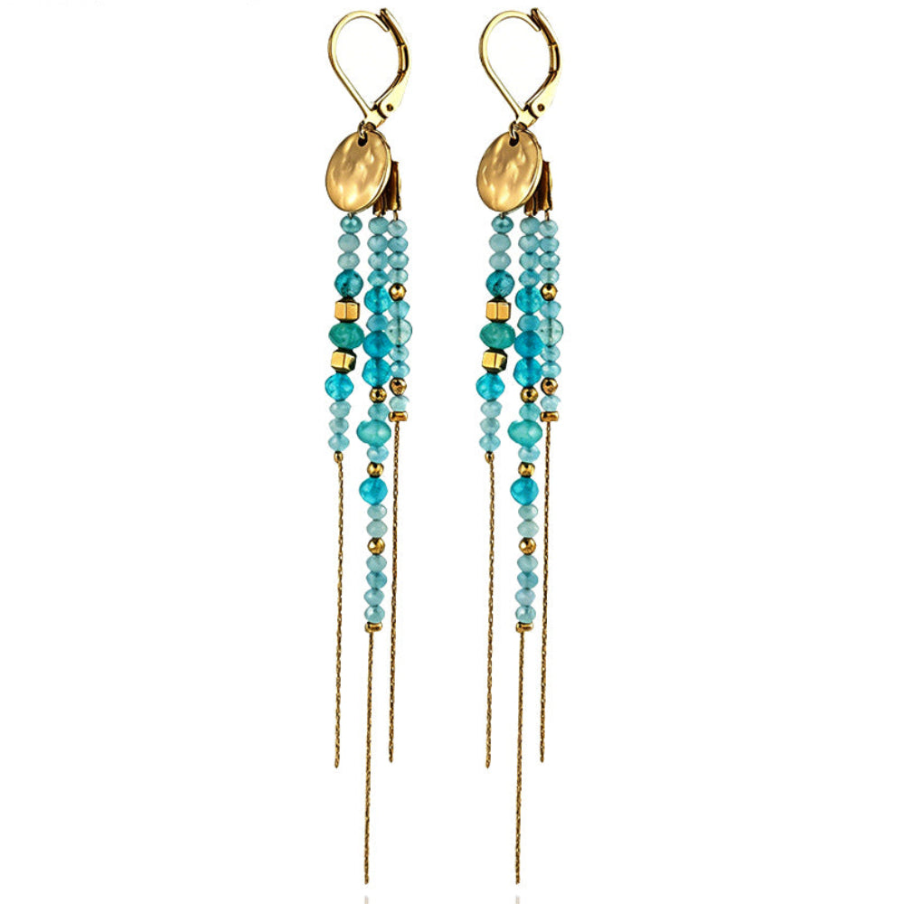 Pendientes largos acero piedras