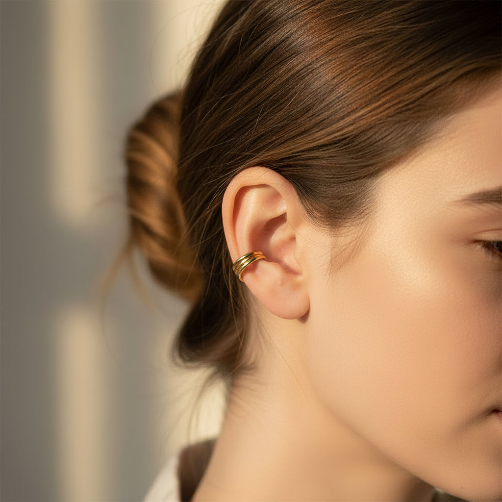 Earcuff acero multiaro - earcuff en acero con baño de oro de Amazing Joyas