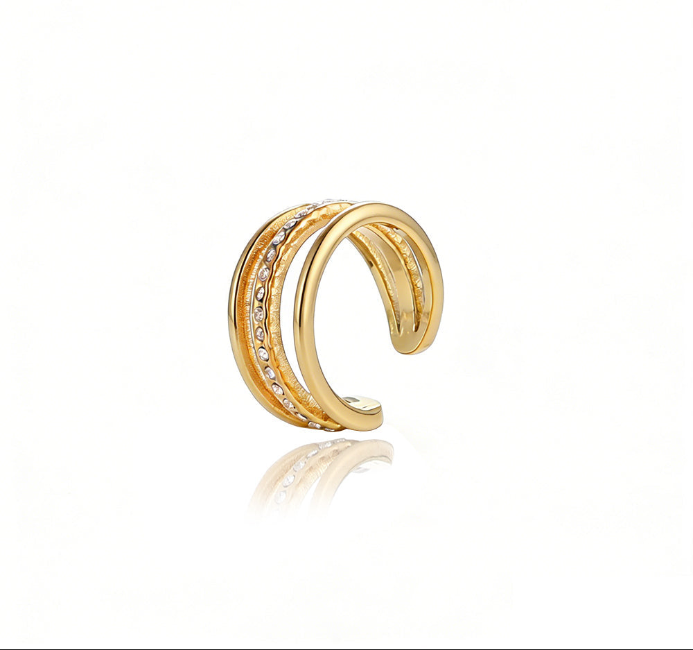 Earcuff acero triple liso / circos con circos - earcuff en acero con baño de oro de Amazing Joyas