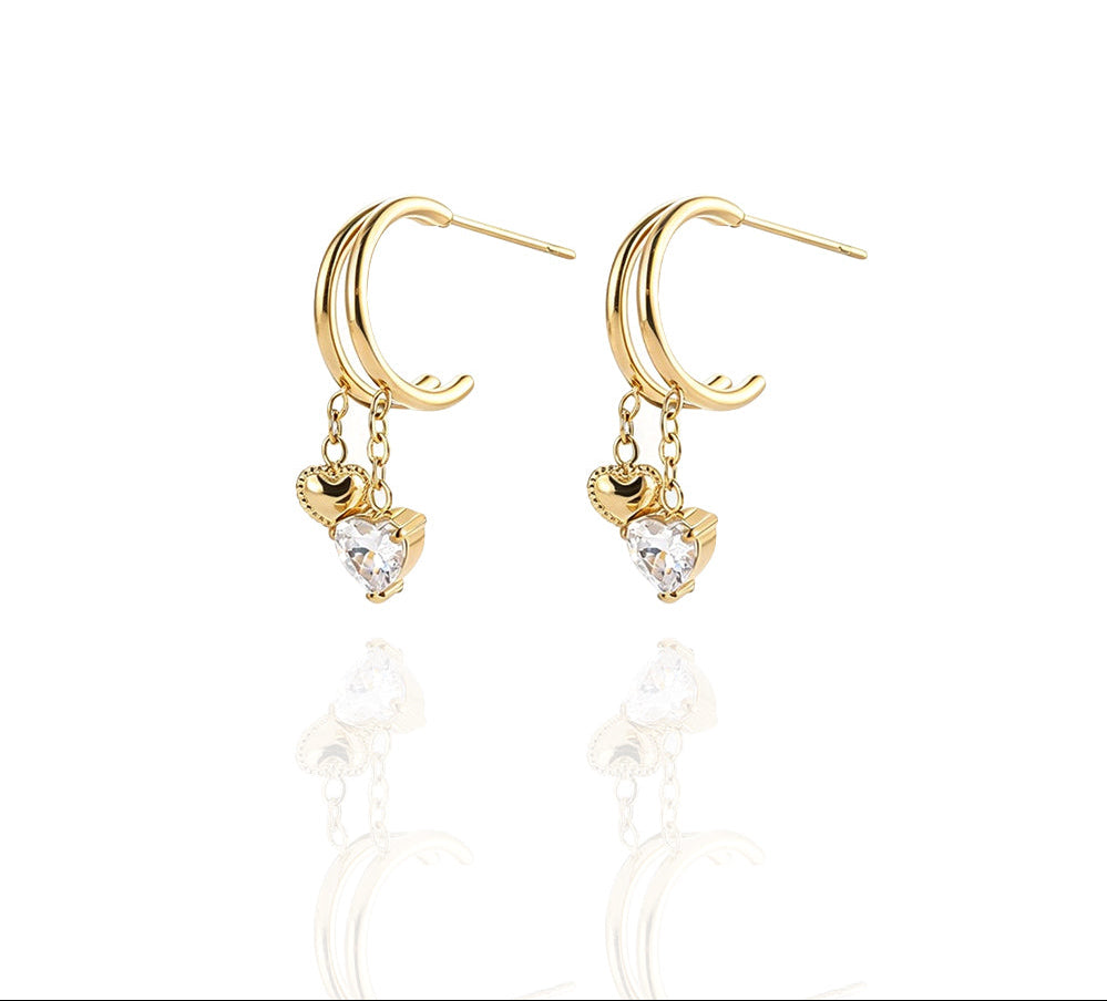 Pendientes Moon I Doble Aro Corazones