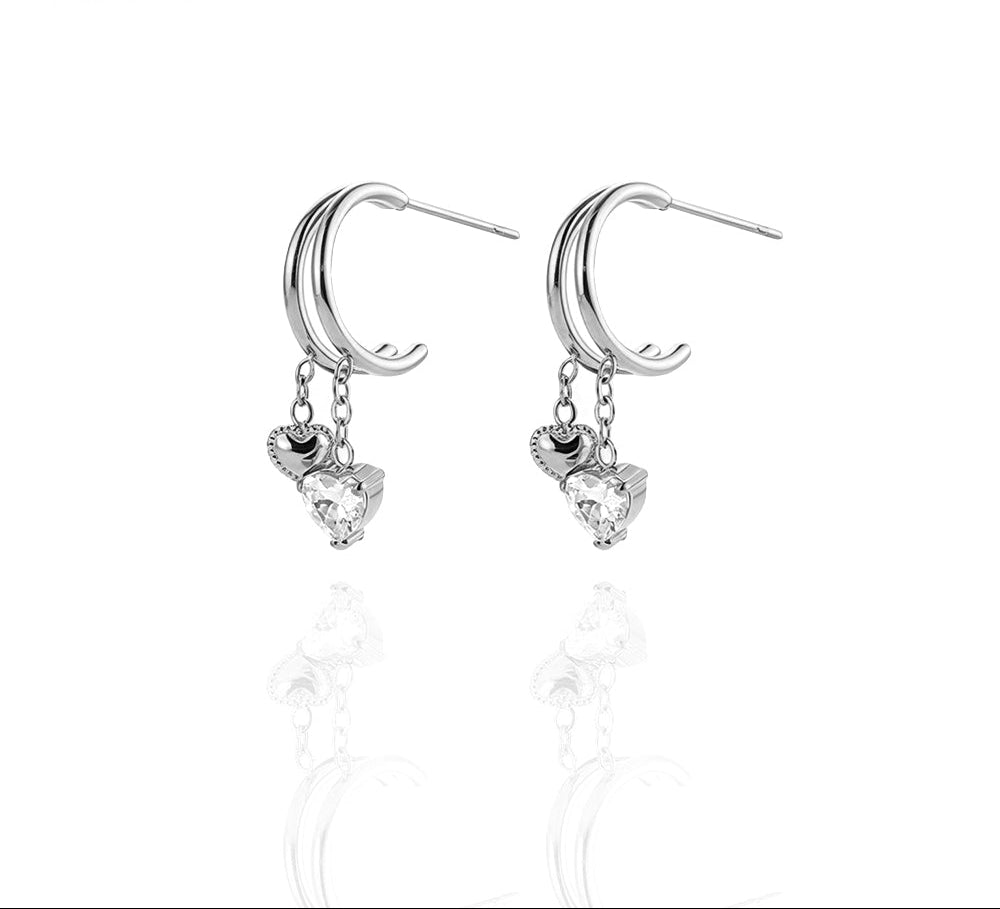 Pendientes Moon I Doble Aro Corazones