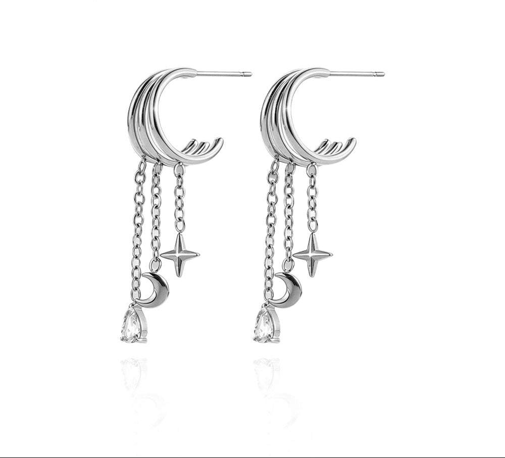 Pendientes triple aro luna y estrella