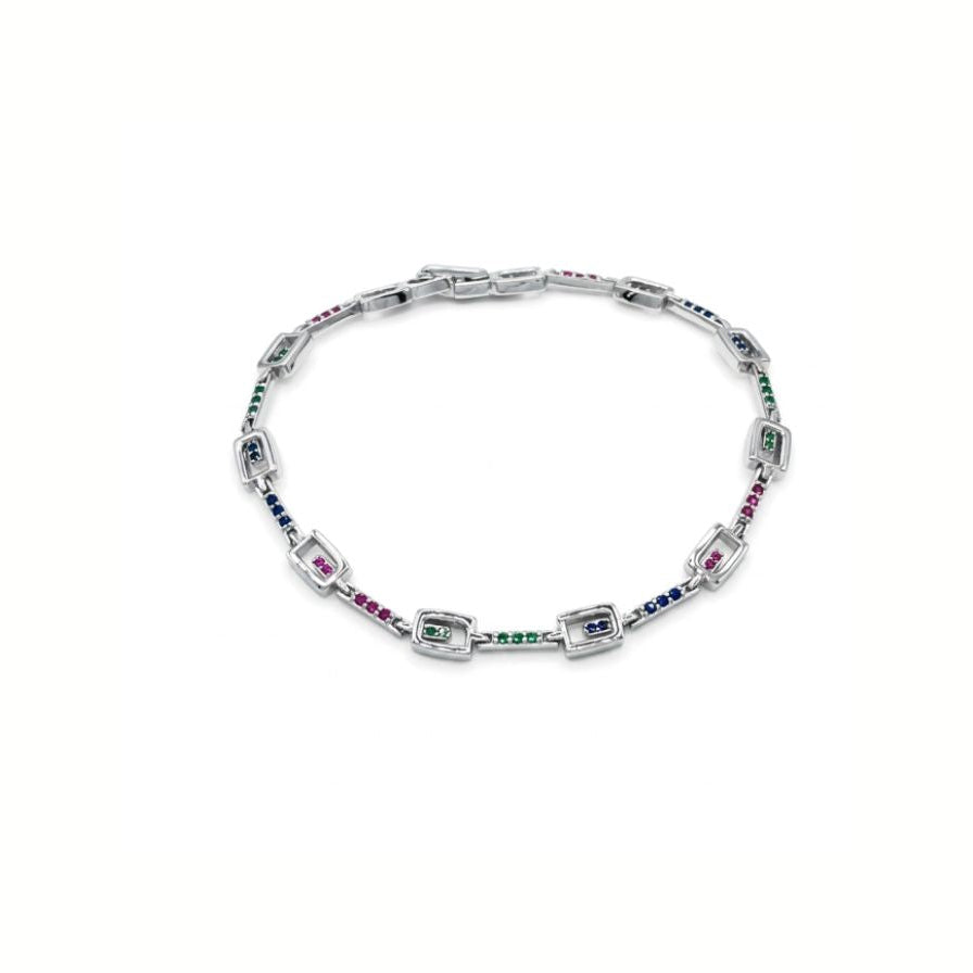 Pulsera cuadraditos colores - pulsera en plata de ley 925 y circonitas de Amazing Joyas