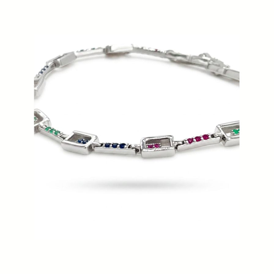 Pulsera cuadraditos colores - pulsera en plata de ley 925 y circonitas de Amazing Joyas