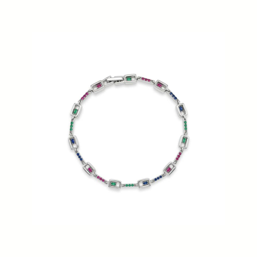 Pulsera cuadraditos colores - pulsera en plata de ley 925 y circonitas de Amazing Joyas