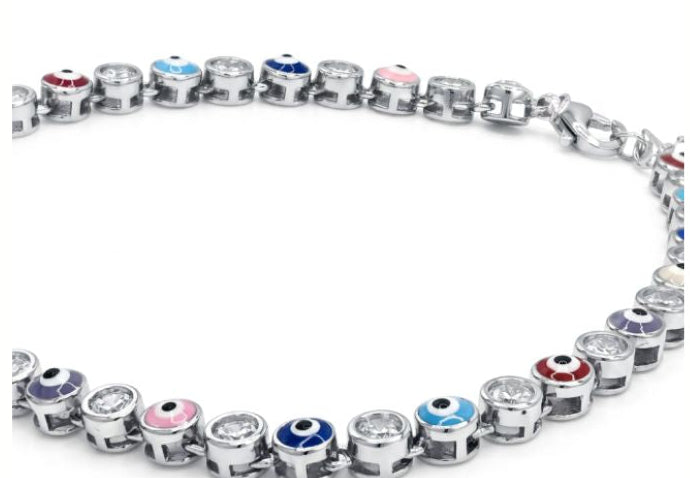 Pulsera ojitos de color - pulsera en plata de ley 925, circonitas y esmalte de Amazing Joyas