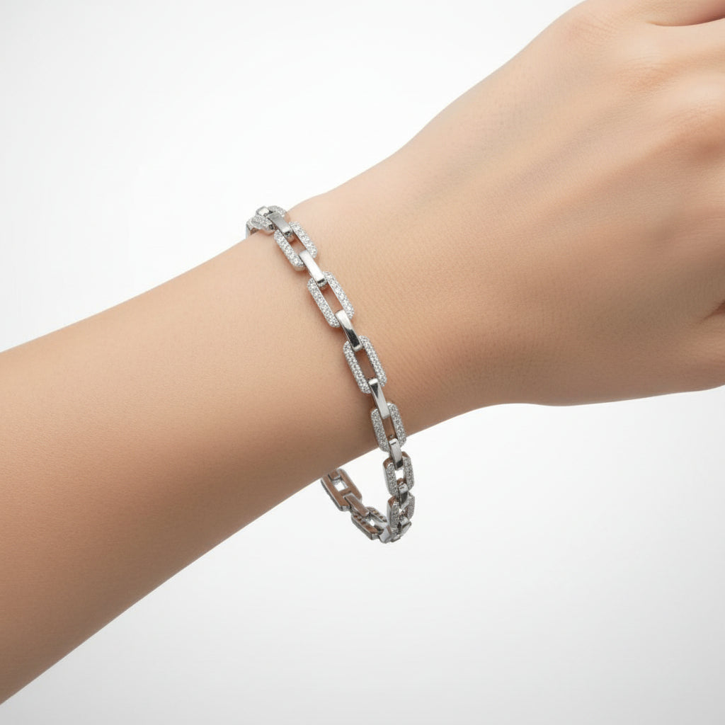 Pulsera eslabones rectangulares circos - pulsera en plata de ley 925 y circonitas de Amazing Joyas