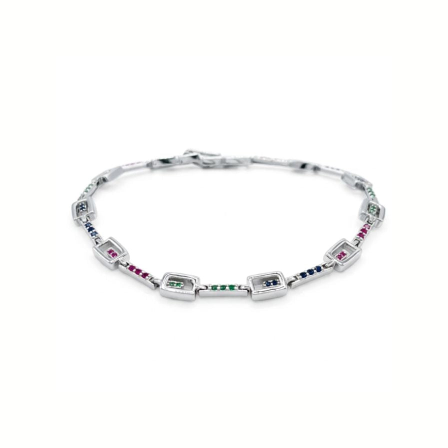 Pulsera cuadraditos colores - pulsera en plata de ley 925 y circonitas de Amazing Joyas