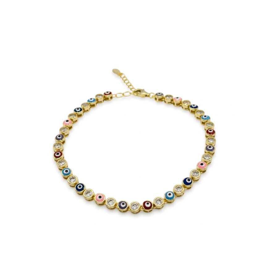 Pulsera ojitos de color - pulsera en plata de ley 925, circonitas y esmalte de Amazing Joyas