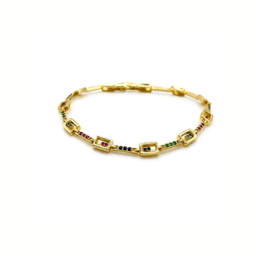 Pulsera cuadraditos colores - pulsera en plata de ley 925 y circonitas de Amazing Joyas