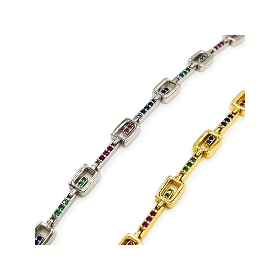 Pulsera cuadraditos colores - pulsera en plata de ley 925 y circonitas de Amazing Joyas