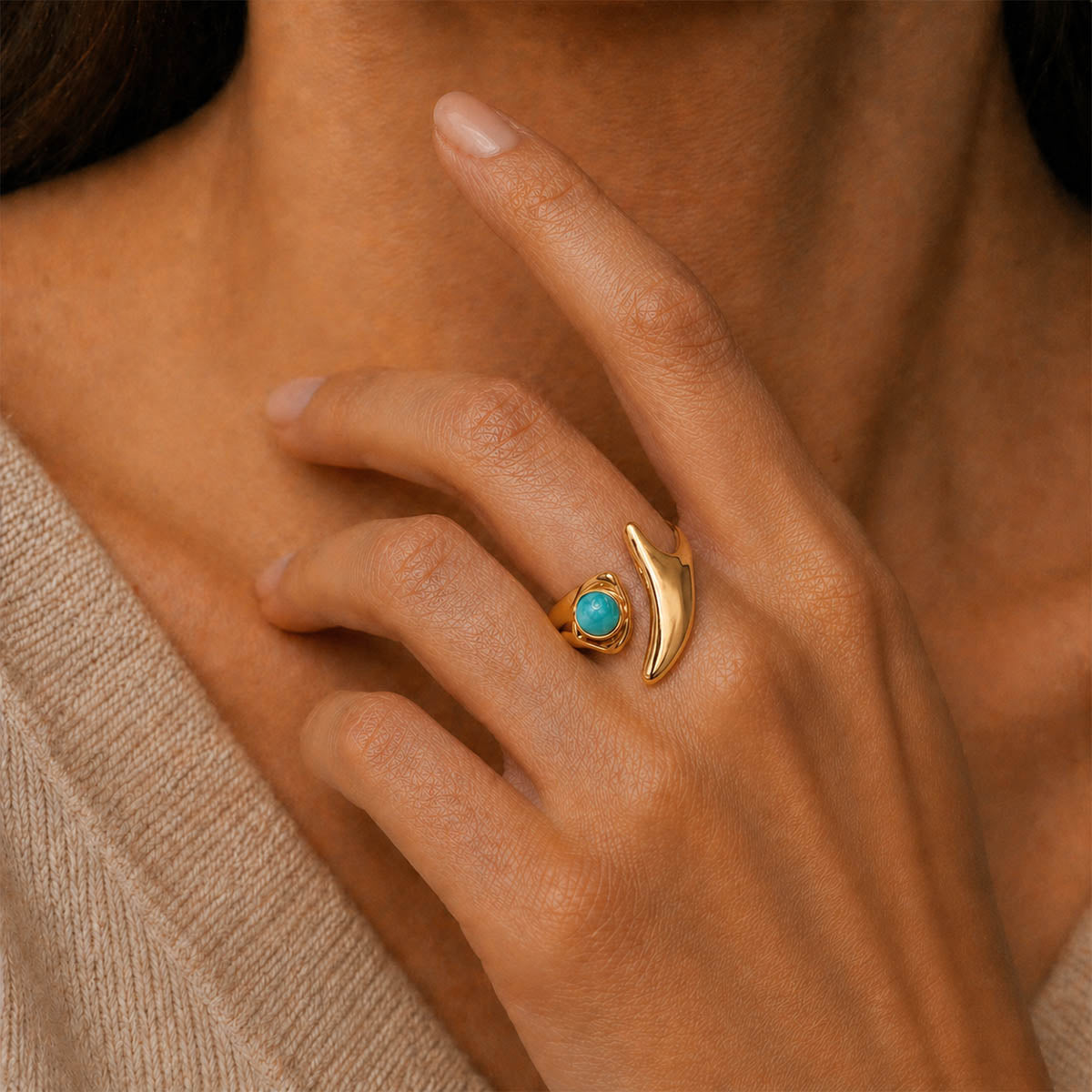 Anillo acero abierto piedra