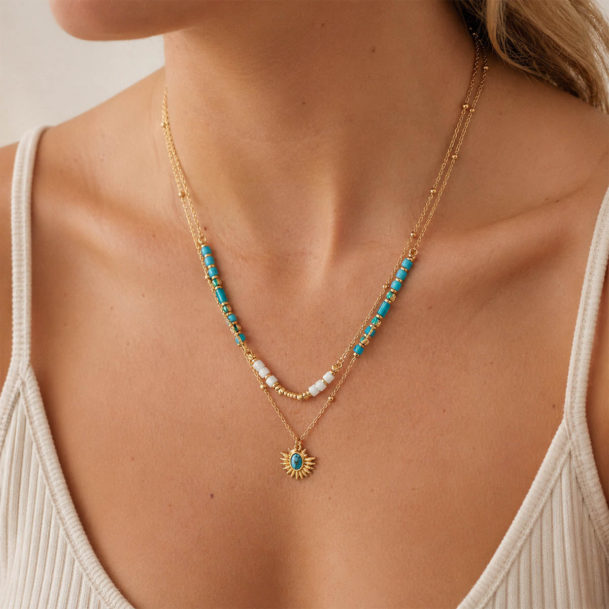 Collar acero doble cadena con piedras