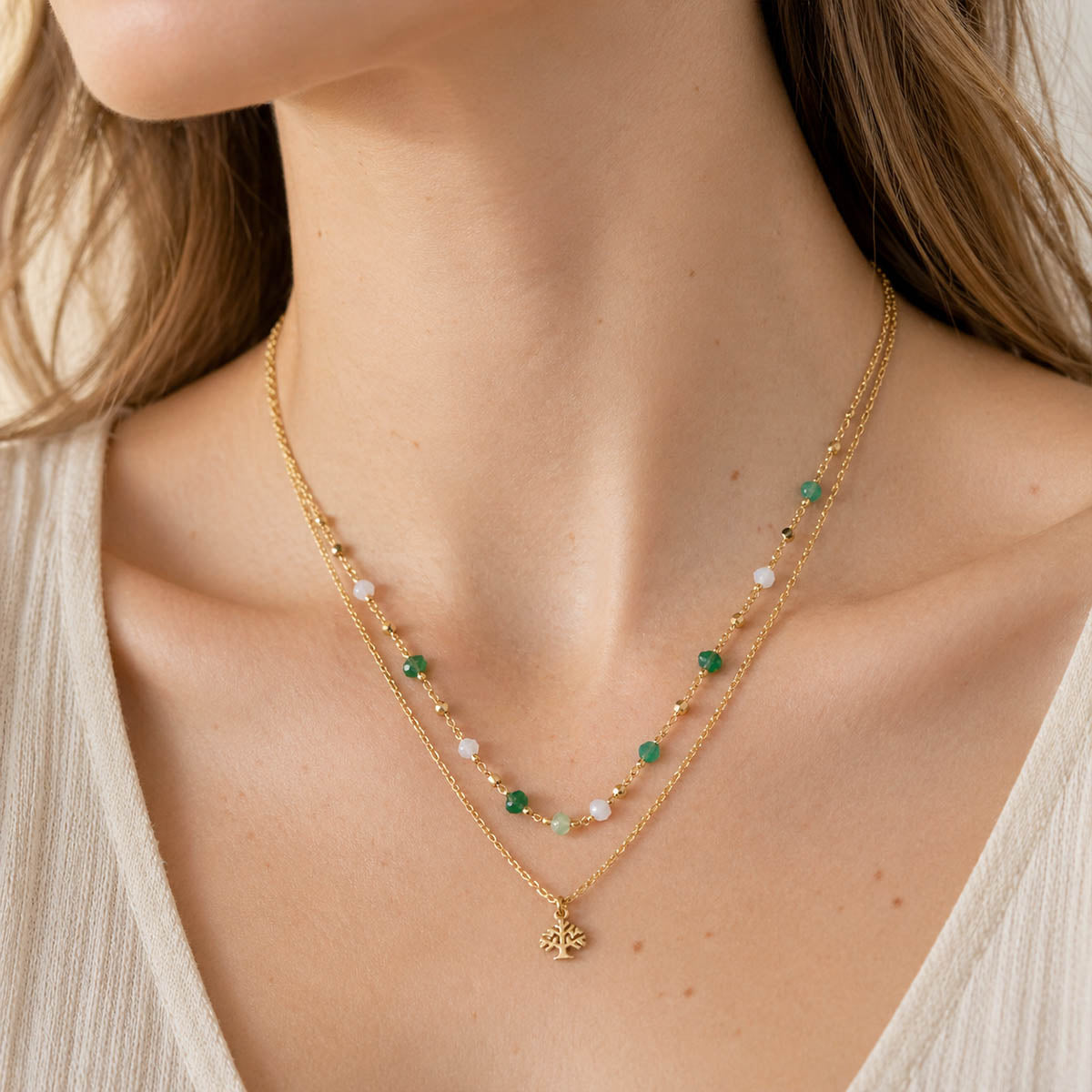 Collar acero doble cadena con árbol