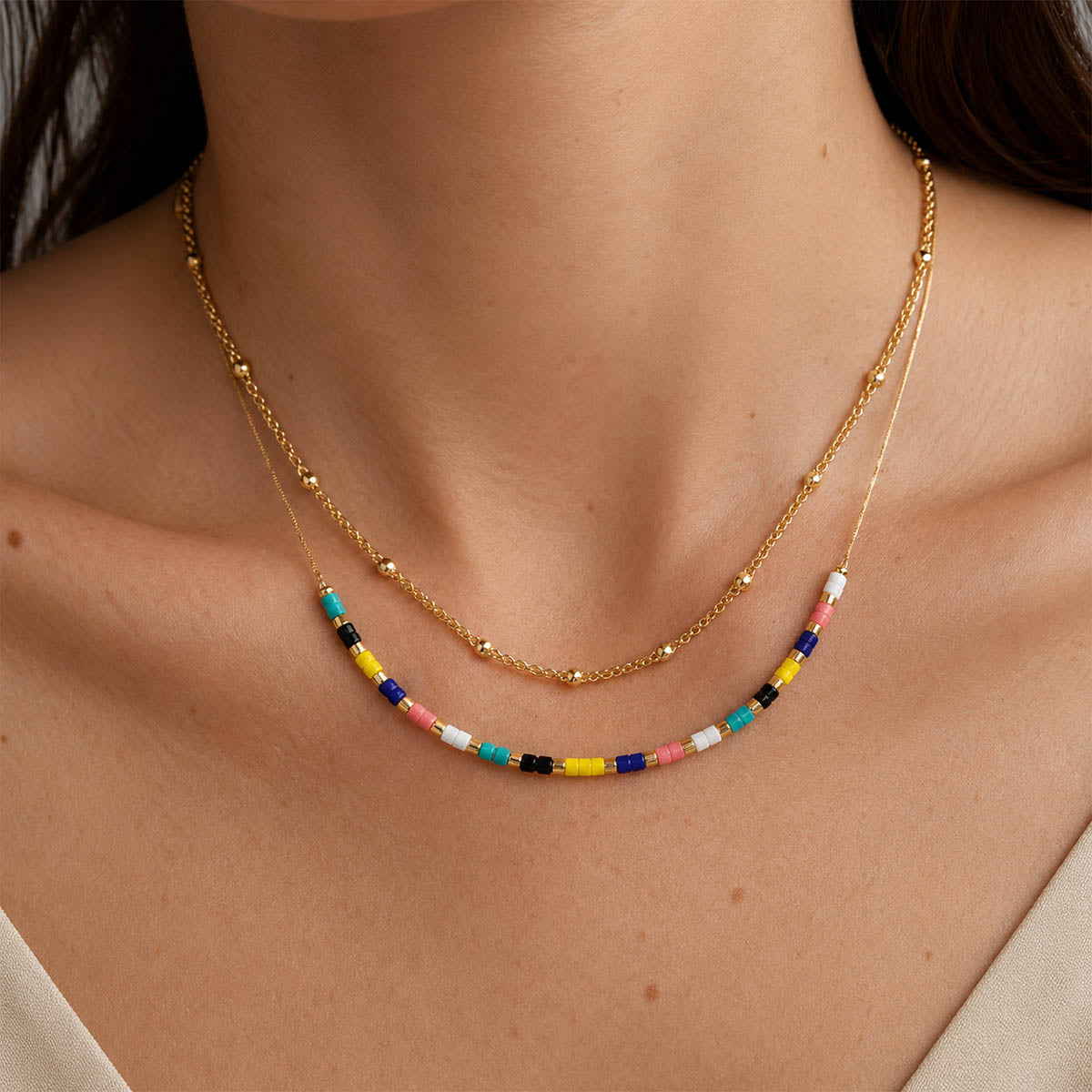Collar acero doble cadena multicolor