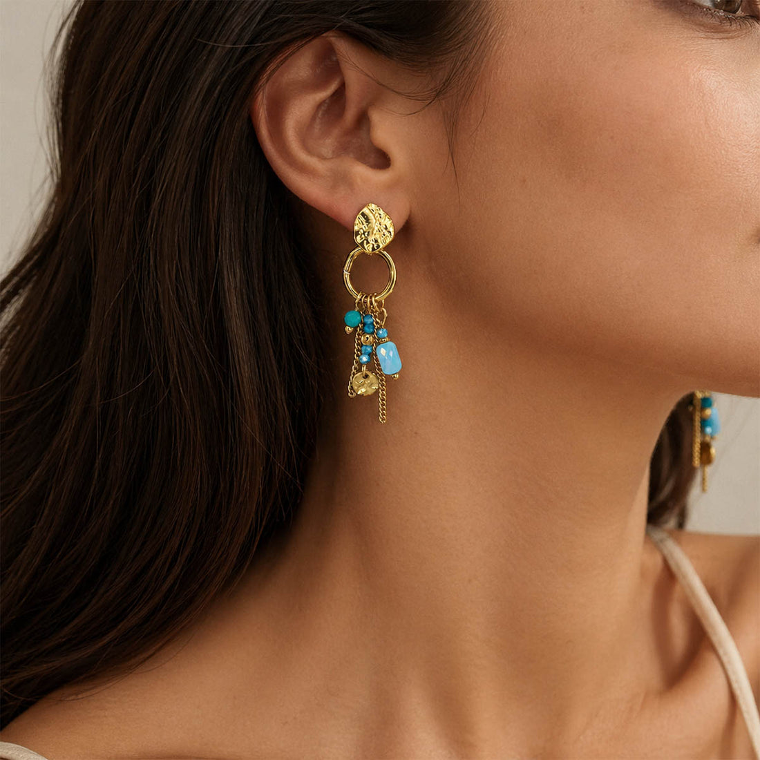 Pendientes acero piedras color