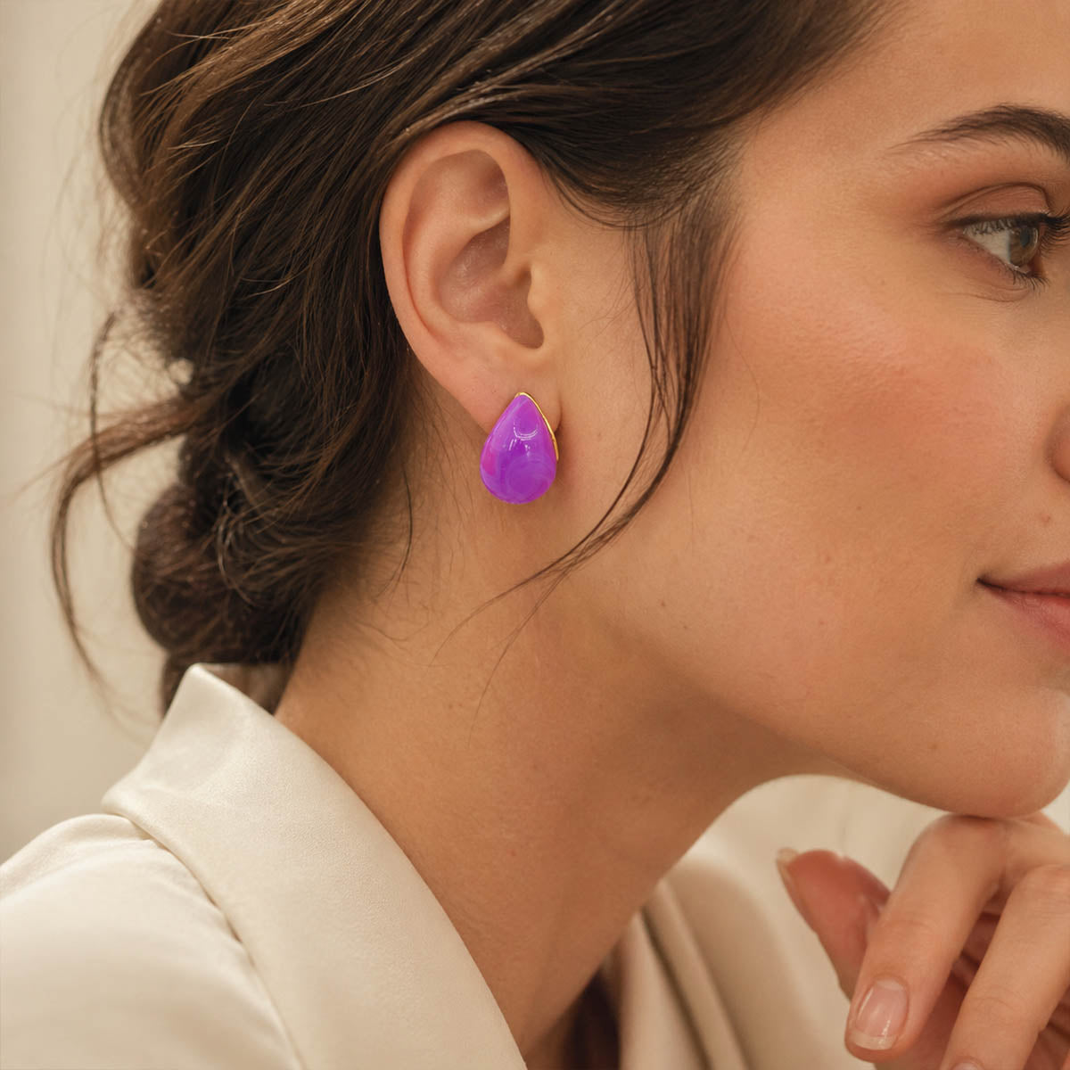 Pendientes acero gota color