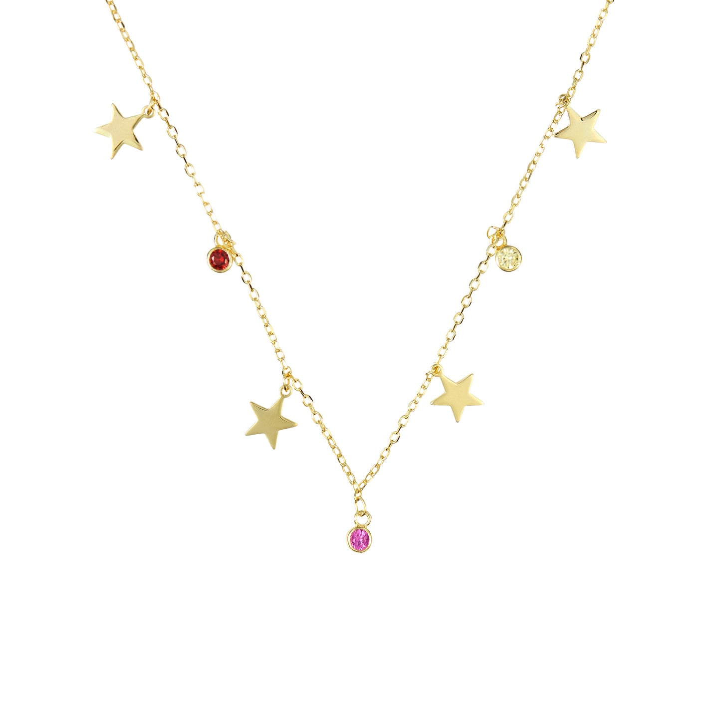 Collar Su Red goldie con 4 estrellas y circos rojizas