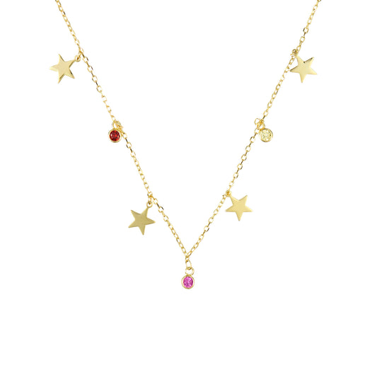 Collar Su Red goldie con 4 estrellas y circos rojizas