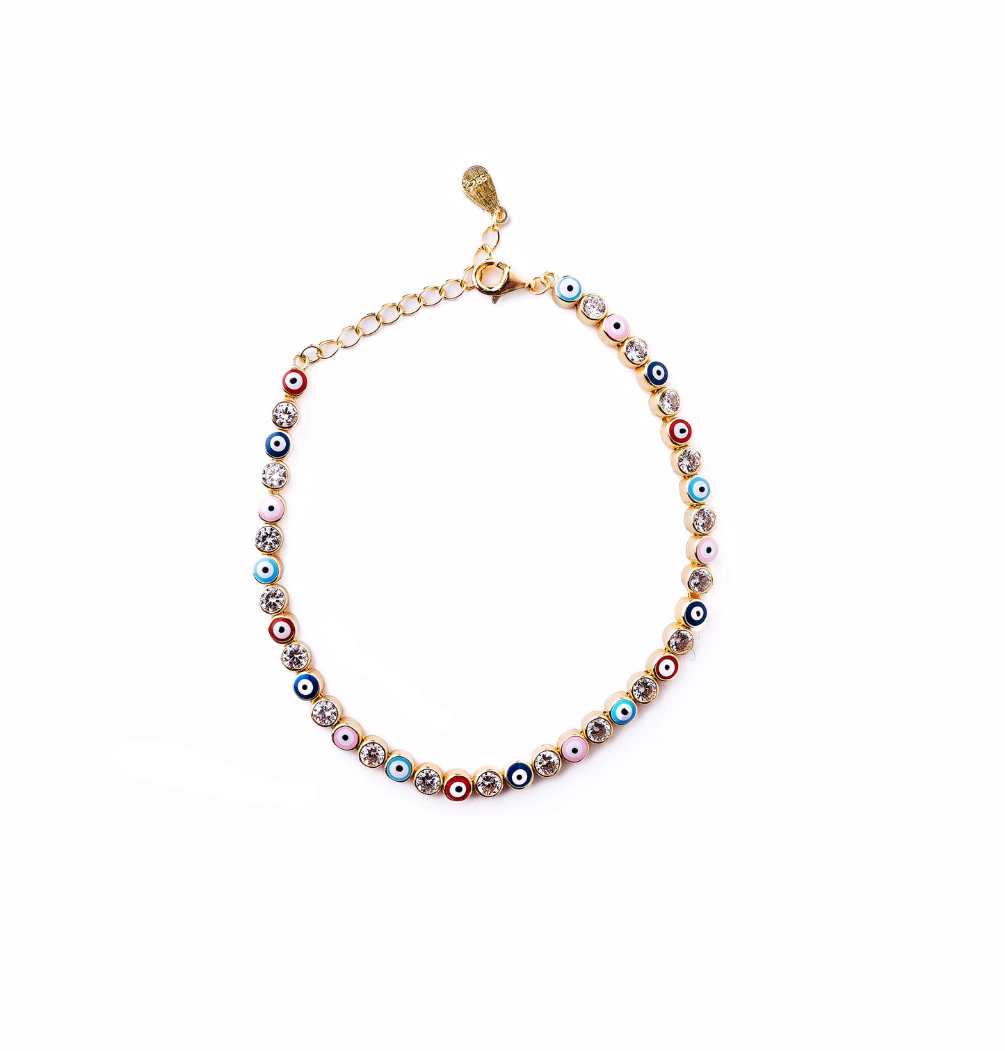 Pulsera talismán goldie con mini ojos turcos y circos