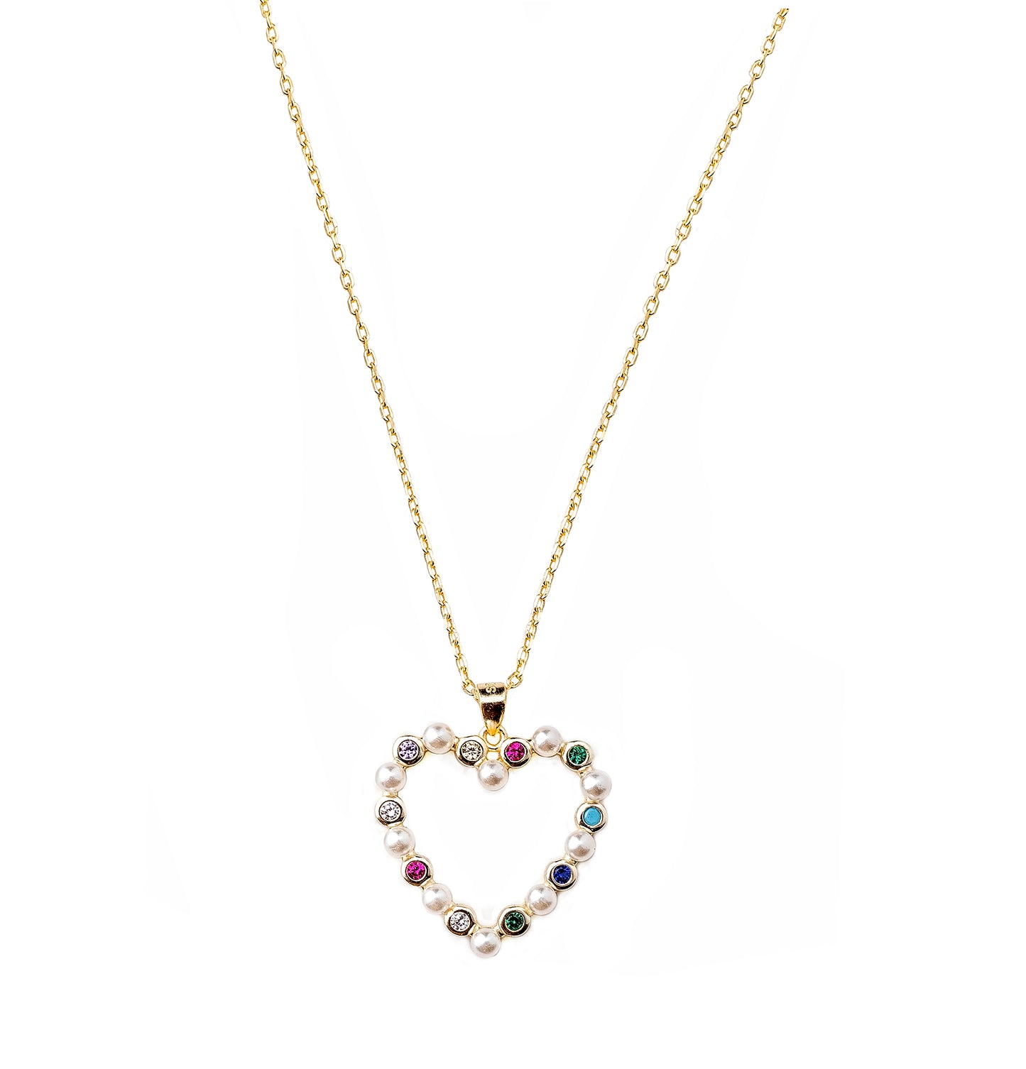 Colgante corazón goldie con perlas y circos de colores