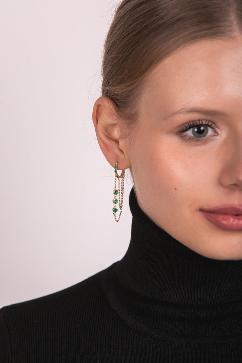 Aros goldie con doble cadena y circos verdes