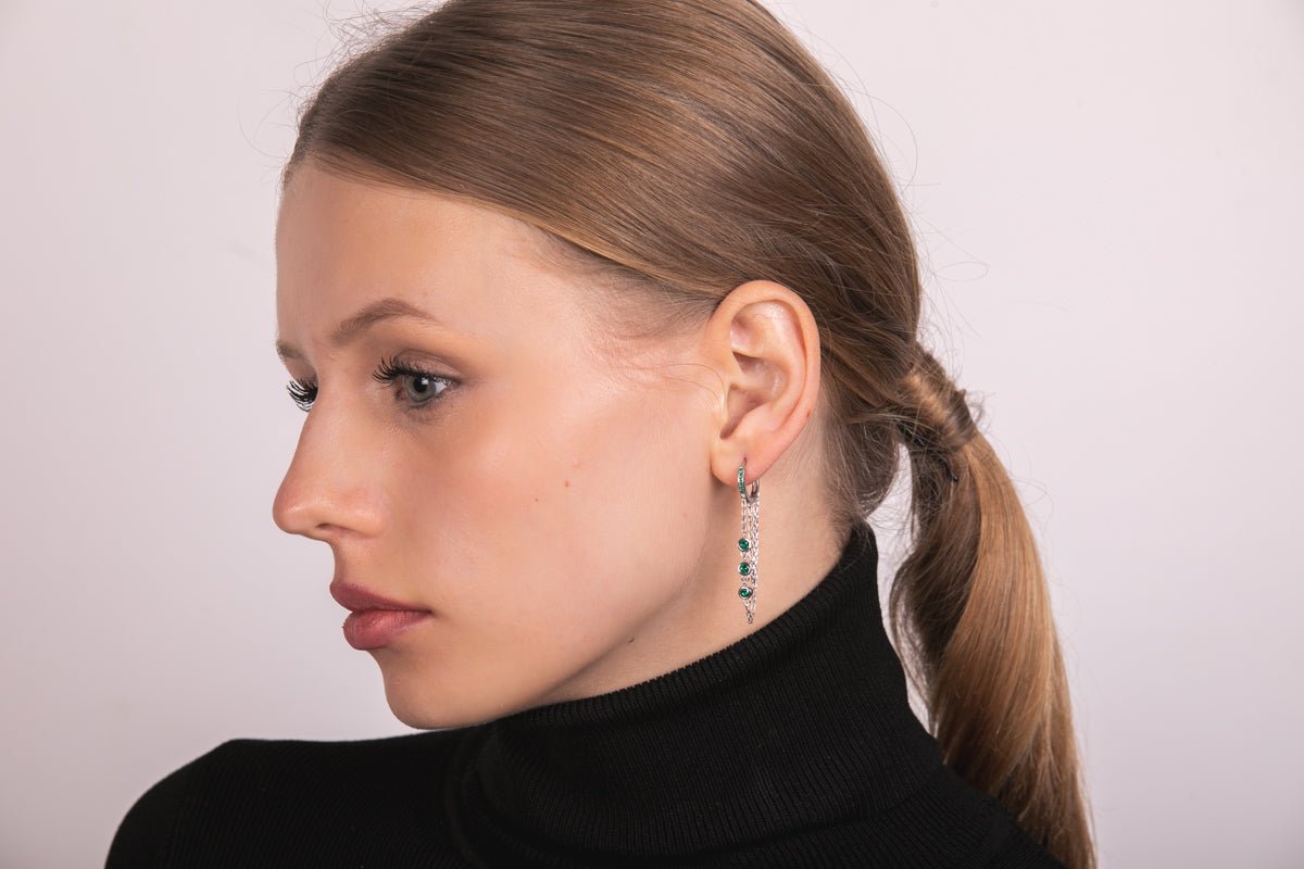 Aros goldie con doble cadena y circos verdes