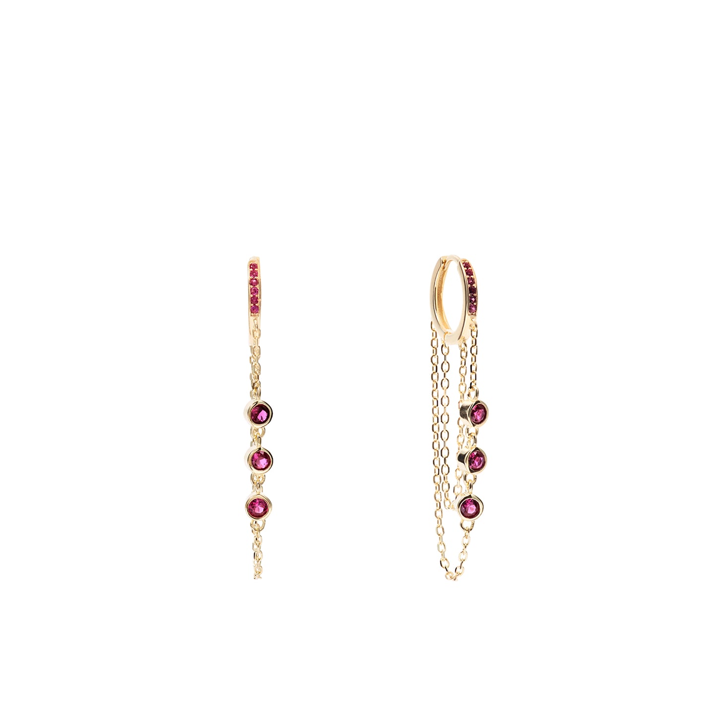 Aros goldie con doble cadena y circos rojos