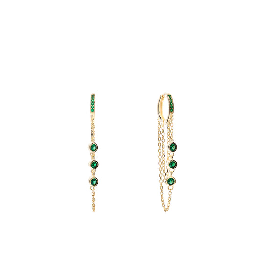 Aros goldie con doble cadena y circos verdes