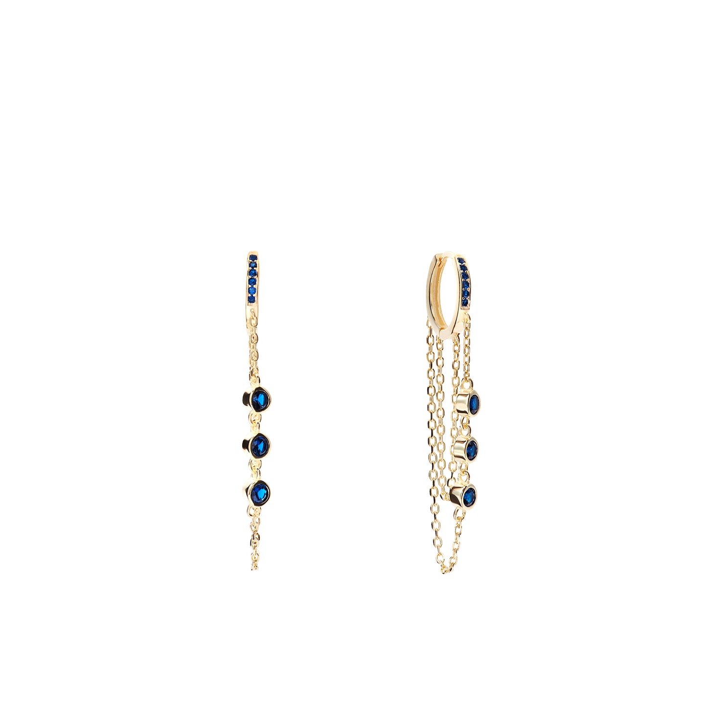 Aros goldie con doble cadena y circos azules