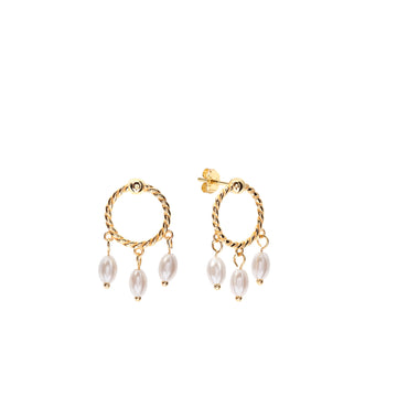 Brincos Mara Goldie com 3 pérolas ovais